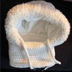 Cozy White Knit Hooded Scarf